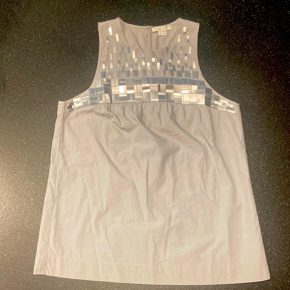 Theory Suze 4 gray top with silver metal embellishment